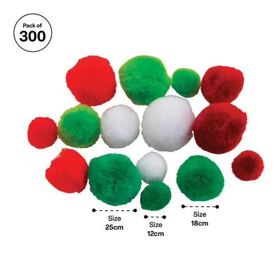 Christmas Assorted Sized Pom Poms - Pack of 300 - Modern Teaching Aids NZ