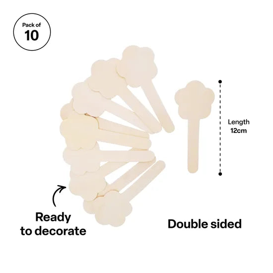 Wooden Flower Paddle Pop Sticks - Pack of 10 - Modern Teaching Aids NZ