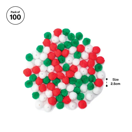 Christmas Pom Pom Beads - Pack of 100 - Modern Teaching Aids NZ