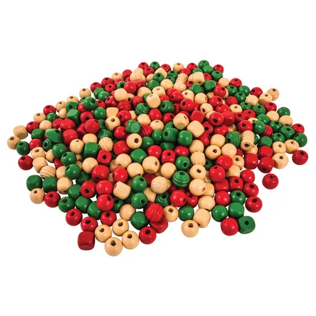 Christmas Wooden Beads - 450g Pack - Modern Teaching Aids NZ