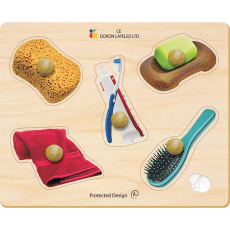 Bathroom Items Wooden Knob Puzzle 5 Pieces - Modern Teaching Aids NZ