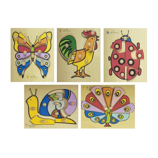 Wooden Knob Animal Puzzles Set of 5