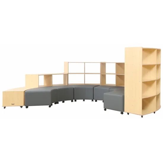 Natural Spaces Curved Hive Shelving and Ottomans - Grey Vinyl - Modern Teaching Aids NZ