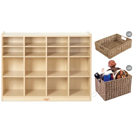 Natural Spaces 16-Compartment Storage Unit with Woven Baskets - Modern Teaching Aids NZ