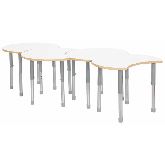 Natural Spaces Adjustable Height Cut Away Table - White - Set of 4 - 57-79.5 (H) cm - Modern Teaching Aids NZ