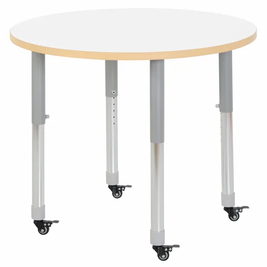 Natural Spaces Adjustable Height Round Table - White - 85 (dia.) x 57-79.5 (H) cm - Modern Teaching Aids NZ