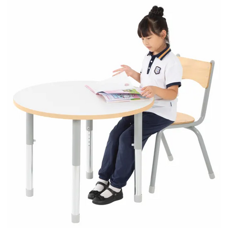 Natural Spaces Adjustable Height Round Table - White - 85 (dia.) x 57-79.5 (H) cm - Modern Teaching Aids NZ