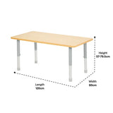 Natural Spaces Adjustable Height Rectangular Table - Natural - 120 (L) x 60 (W) x 57-79.5 (H) cm - Modern Teaching Aids NZ