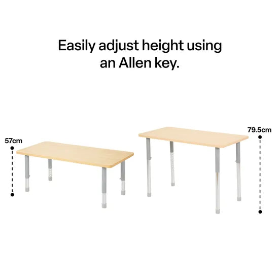 Natural Spaces Adjustable Height Rectangular Table - Natural - 120 (L) x 60 (W) x 57-79.5 (H) cm - Modern Teaching Aids NZ