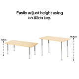 Natural Spaces Adjustable Height Rectangular Table - Natural - 120 (L) x 60 (W) x 57-79.5 (H) cm - Modern Teaching Aids NZ