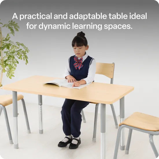 Natural Spaces Adjustable Height Rectangular Table - Natural - 120 (L) x 60 (W) x 57-79.5 (H) cm - Modern Teaching Aids NZ
