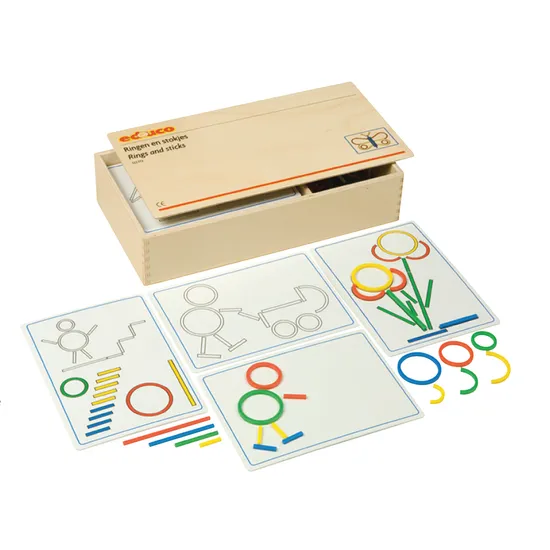 Rings + Sticks-Wooden Box - Ringen en Stokjes - Modern Teaching Aids NZ