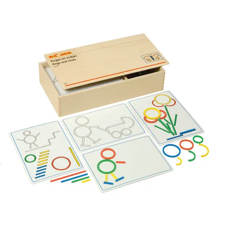 Rings + Sticks-Wooden Box - Ringen en Stokjes - Modern Teaching Aids NZ