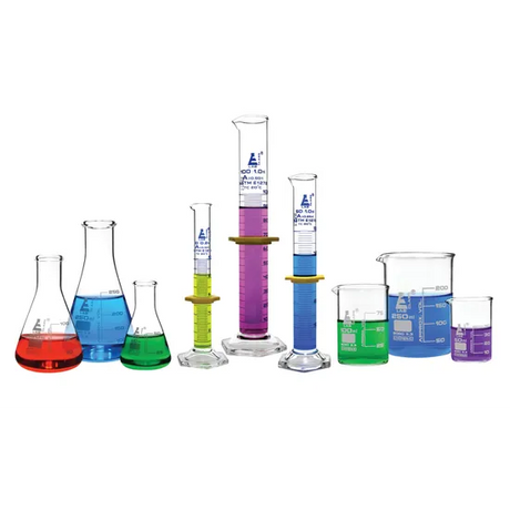 Mixed Glassware Storage Set of 9 - Beakers, Conical Flasks, Measuring Cylinders - Modern Teaching Aids NZ
