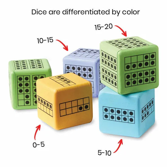 Colourful Foam Ten Frames Dice - Set of 12 - Modern Teaching Aids NZ