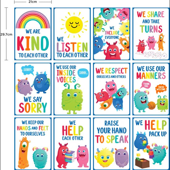 Giggle & Grow Classroom Rules Poster Set 12 - Modern Teaching Aids NZ