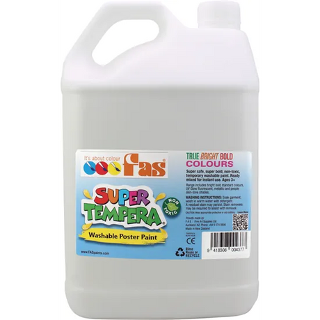 FAS Super Tempera Paint - White 5 Litre - Modern Teaching Aids NZ