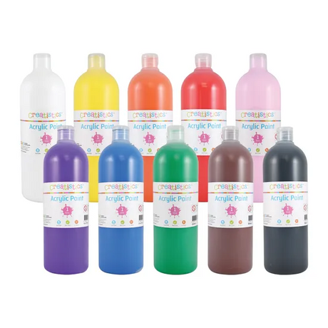Creatistics Acrylic Paint 1L - Set of 10 - Modern Teaching Aids NZ