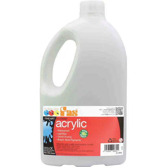 Student Acrylic Paint - White 2 Litre - Modern Teaching Aids NZ