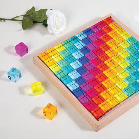 Acrylic Cubes with Wooden Tray - Set of 100 - Modern Teaching Aids NZ