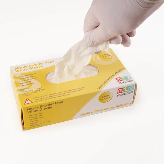 MTA Essentials Nitrile Gloves White Large  - 10 x Pack of 100