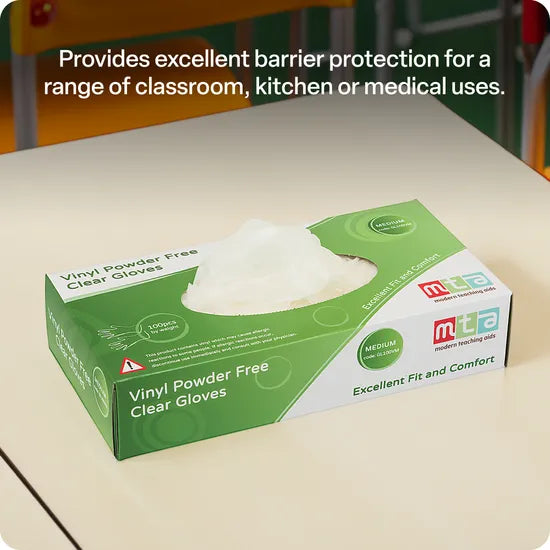 MTA Essentials Vinyl Gloves Clear Medium- 10 x Pack of 100