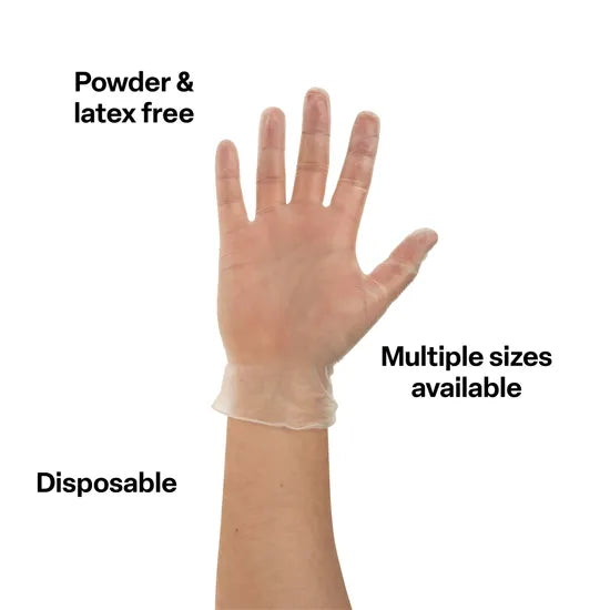 MTA Essentials Vinyl Gloves Clear Medium- 10 x Pack of 100