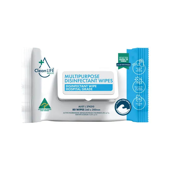 CleanLife Biodegradable Hospital Grade Disinfectant Wipes - Pack of 80
