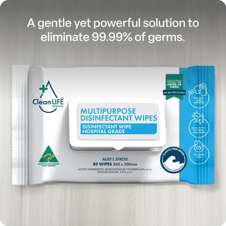 CleanLife Biodegradable Hospital Grade Disinfectant Wipes - Pack of 80