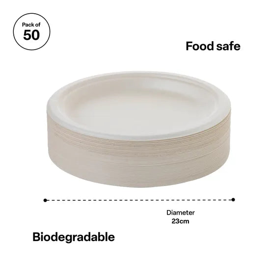 White Sugar Cane Eco Plate  23cm - Pk 50 - Modern Teaching Aids NZ