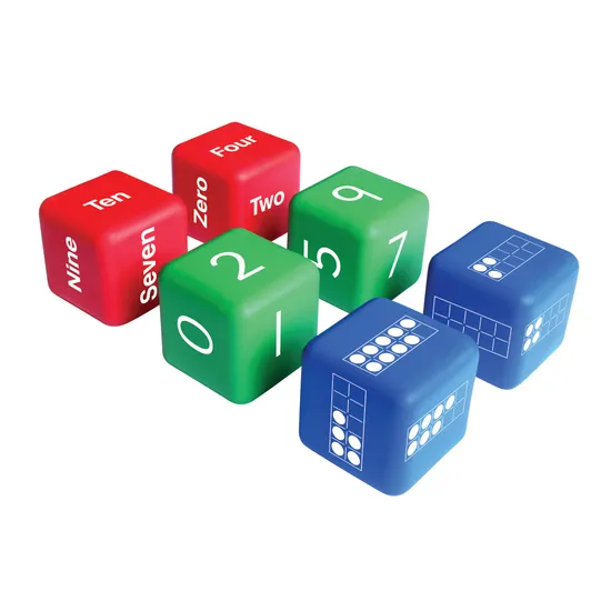 Tens Frame, Number & Name Dice - Set of 6 - Modern Teaching Aids NZ