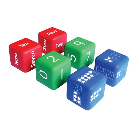 Tens Frame, Number & Name Dice - Set of 6 - Modern Teaching Aids NZ