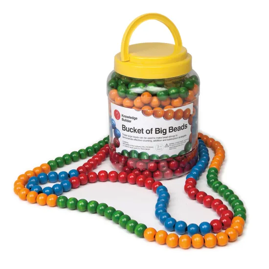 Bucket of Big Wooden Beads - Jumbo Beads for Threading, Assorted Colours - Modern Teaching Aids NZ