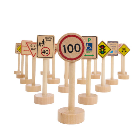 Wooden Traffic Signs - 20 Pieces - Modern Teaching Aids NZ