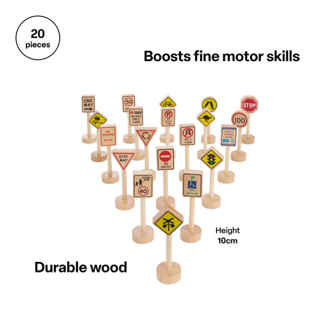 Wooden Traffic Signs - 20 Pieces - Modern Teaching Aids NZ