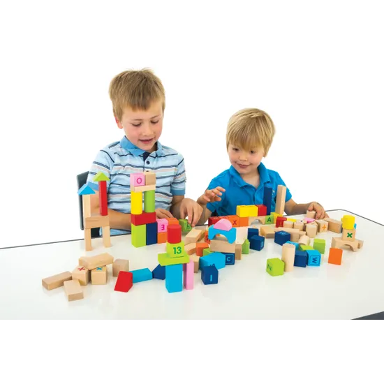 Alphabet & Numbers Wooden Blocks Set - 100 Piecess - Modern Teaching Aids NZ