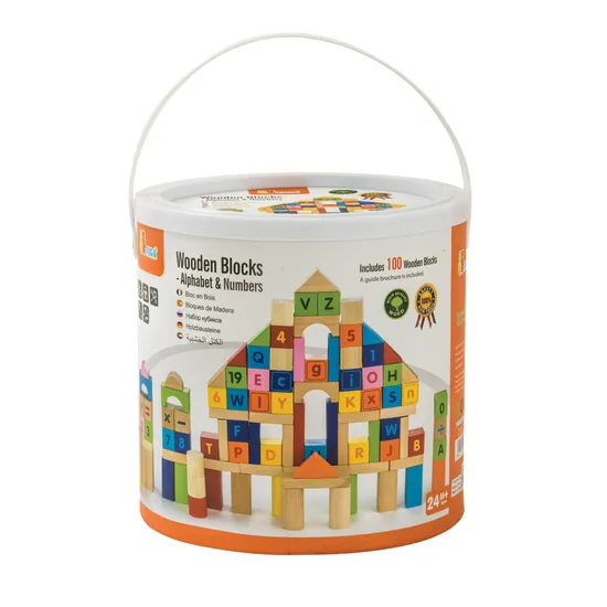 Alphabet & Numbers Wooden Blocks Set - 100 Piecess - Modern Teaching Aids NZ