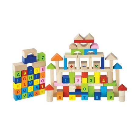 Alphabet & Numbers Wooden Blocks Set - 100 Piecess - Modern Teaching Aids NZ