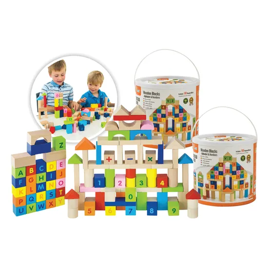 Alphabet & Numbers Wooden Blocks Set - 200pcs