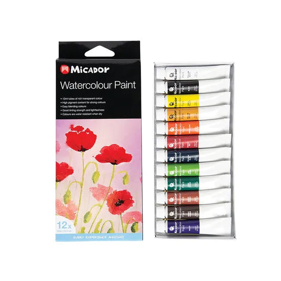 Micador Watercolour Paint 12ml Tube - Set of 12 - Modern Teaching Aids NZ