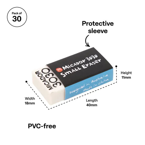 Small Erasers - Micador 3030 - Box of 30 - Modern Teaching Aids NZ