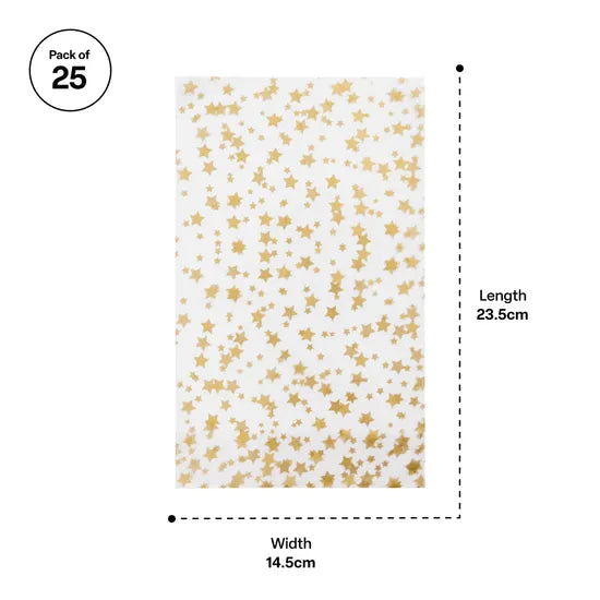 Christmas Cello Star Print Bags Pack of 25 - Modern Teaching Aids NZ