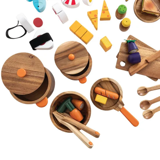 MTA Wooden Food & Crockery Set 47 Pieces - Modern Teaching Aids NZ