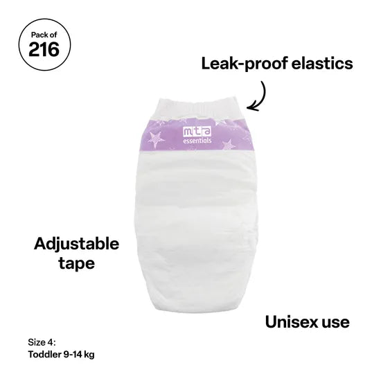 MTA Essentials Nappies - Toddler, 9-14 kg, Pack of 216