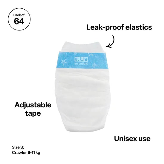 MTA Essentials Nappies Crawler 6-11 kg - Pack of 64 - Modern Teaching Aids NZ