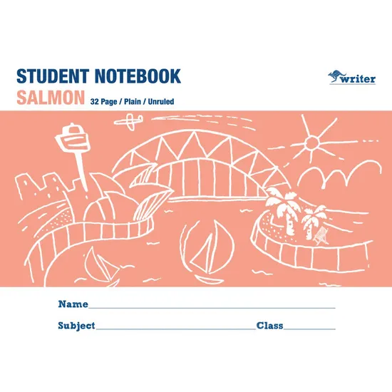 Writer Student Notebook Salmon 175x240 mm Plain 32p - Modern Teaching Aids NZ