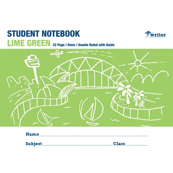 Writer Student Notebook Lime 175x240 mm 8 mm 32p - Modern Teaching Aids NZ