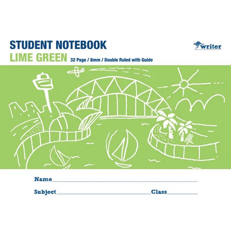 Writer Student Notebook Lime 175x240 mm 8 mm 32p - Modern Teaching Aids NZ