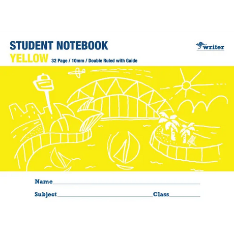 Writer Student Notebook Yellow 175x240 mm 10 mm 32p - Modern Teaching Aids NZ