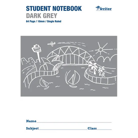 Writer Student Notebook Dark Grey 250x175 mm 10 mm 64p - Modern Teaching Aids NZ